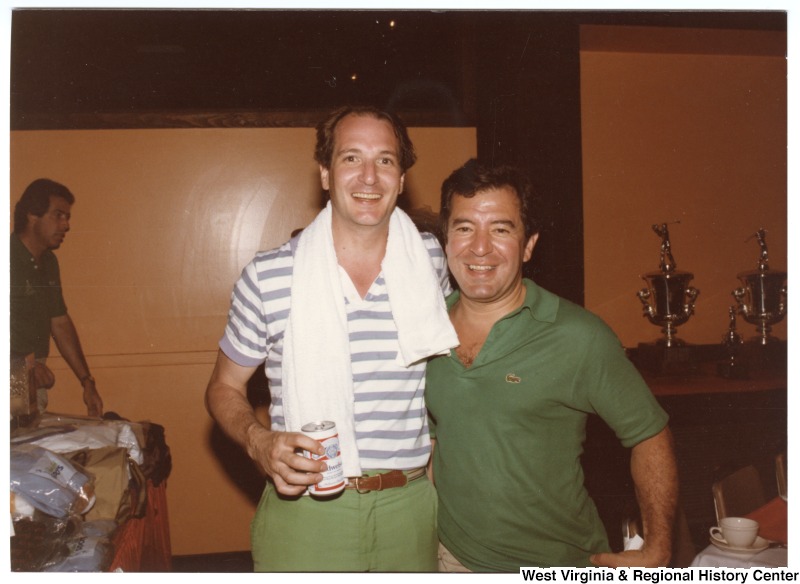 Congressmen David Cornwell (left) and Nick Rahall, II (right) after the 1984 Congressional Golf Tournament.