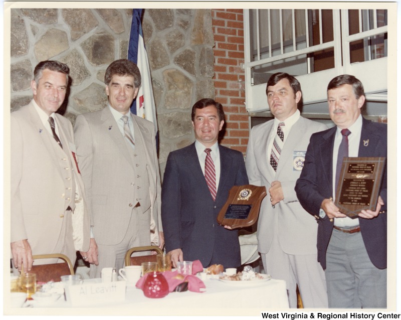 Left to right, Al Leavitt Vice President of West Virginia Fraternal Order of Police, Nick Dragisich President of WV FOP, Congressman Nick Rahall, II, Bob Cook Secretary-Treasurer of WV FOP, Donald Kopp Clerk of West Virginia House of Delegates at the West Virginia Fraternal Order of Police ceremony.