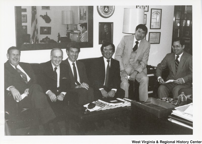 Congressman Nick Rahall II (third from right) and five unidentified men in Congressman Rahall's Washington Office.
