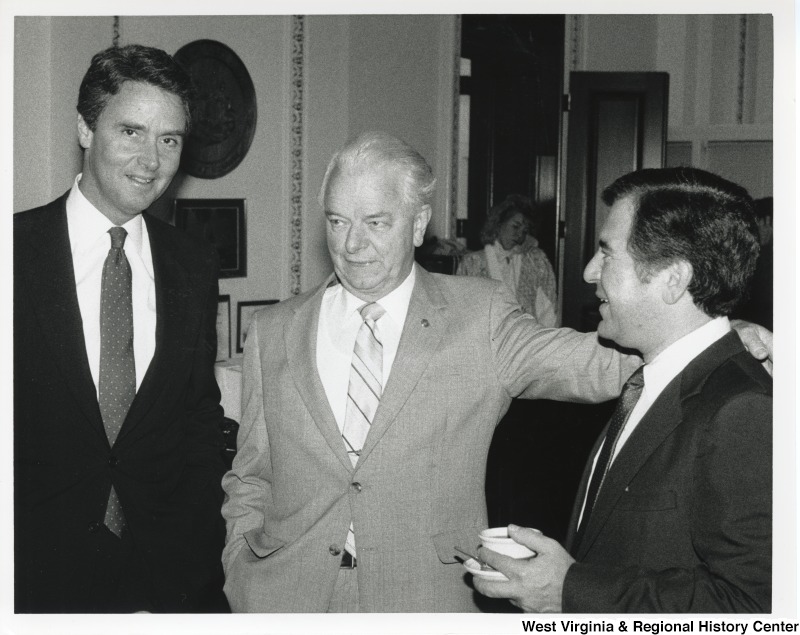 Unidentified man, Senator Robert C. Byrd (center), and Congressman Nick Rahall, II (right) at an event.