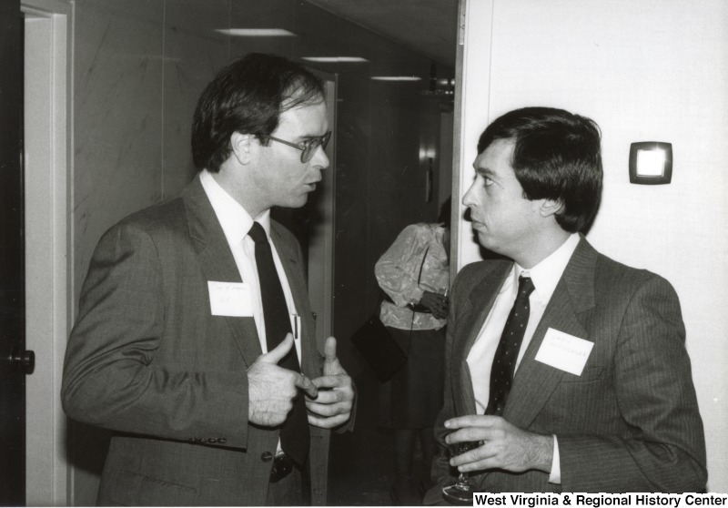 On the left, Representative Harley O. Staggers, Jr. (D-W.Va.) talks with Gary Nordlinger.