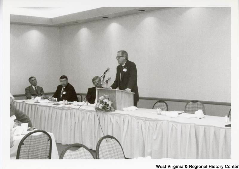 Buzzy Wilkinson, CEO of First Century Bank of Bluefield, West Virginia, and former American basketball player, speaking at an Economic Development Seminar attended by Congressman Nick Rahall in Bluefield, West Virginia