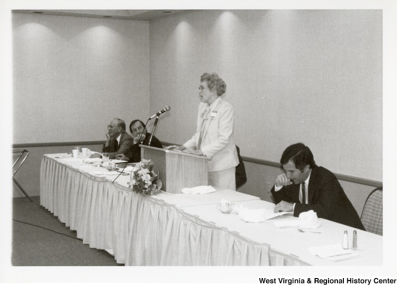 Eugenia Hancock of Citizens Real Estate (Bluefield, West Virginia) speaking at an Economic Development Seminar attended by Congressman Nick Rahall in Bluefield, West Virginia