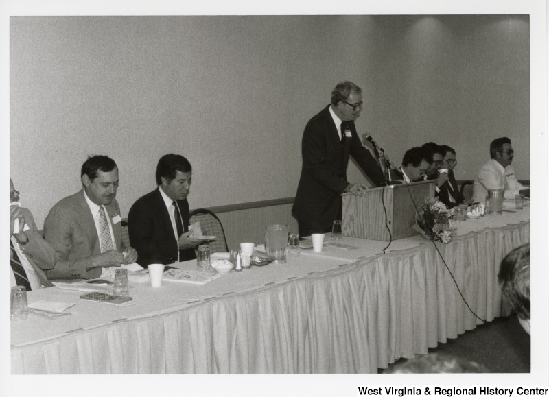 Richard "Buzz" Wilkinson, CEO of First Century Bank (Bluefield, West Virginia) and former American basketball player, speaking at an Economic Development Seminar attended by Congressman Nick Rahall in Bluefield, West Virginia.