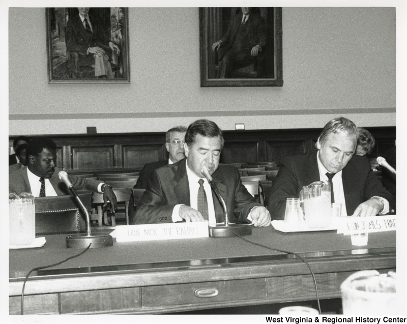 Congressmen Nick Rahall (D-WV) and James Traficant (D-OH) listening to a Urban Development Action Grant (UDAG) testimony.