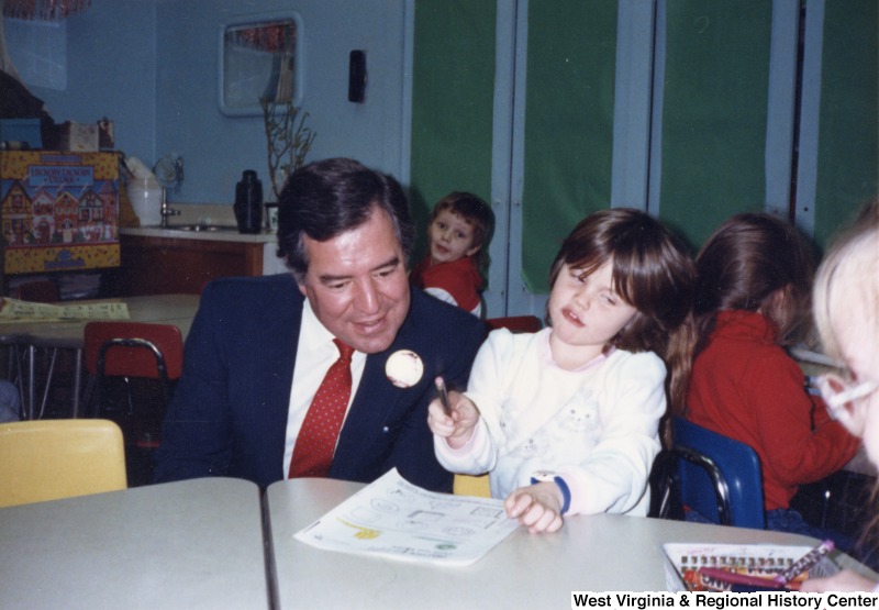 Congressman Nick Rahall with an unidentified Monroe Elementary School Student.