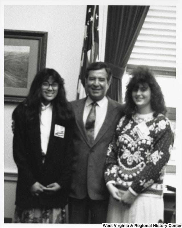 Congressman Nick Rahall (D-WV) with two unidentified women at his United States Capitol office.