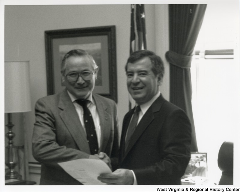 Congressman Rahall (D-WV) with Dallas Peck, U.S. Geological Survey president, at his U.S. Capitol office.