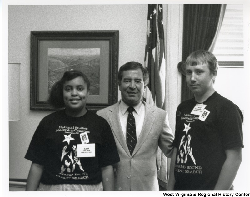 Congressman Nick Rahall (D-WV) with two unidentified National Student Leadership members at his United States Capitol office.