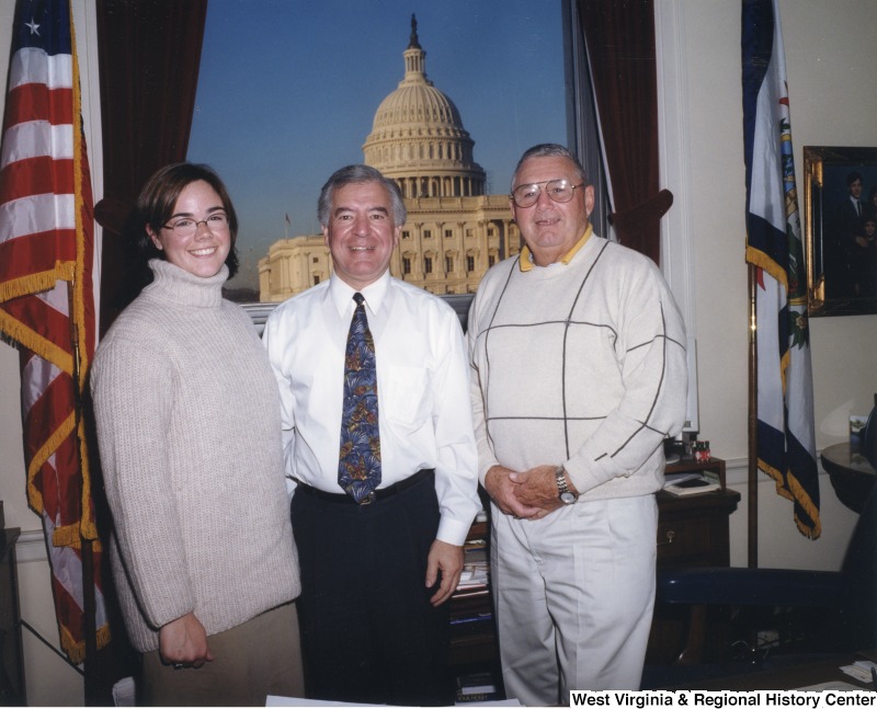 Congressman Nick Rahall (D-WV) with two unidentified people at his United States Capitol office.