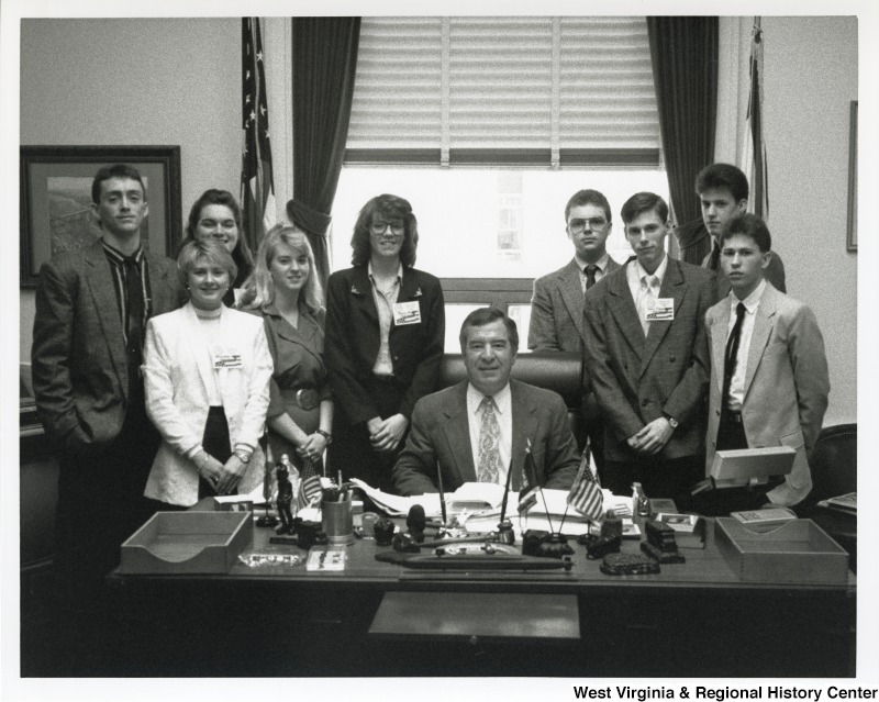 Congressman Nick Rahall (D-WV) with a group of unidentified students from Tolsia High School at his Huntington office.