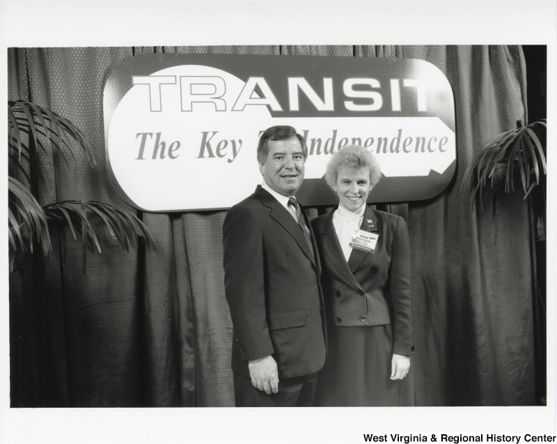 Congressman Nick Rahall (D-WV) with Vickie Shaffer, APTA official, at a Transit Now reception.