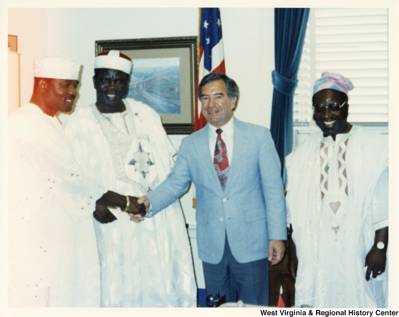 Representative Nick J. Rahall (D-W.Va.) seen with Imam Alhaji Akorede, Alhaji Ojuolagbe, and Ibrahim Borokinni.