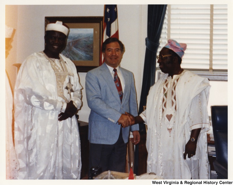 Representative Nick J. Rahall (D-W.Va.) is seen with Imam Alhaji Akorede, Alhaji Ojuolagbe, and Ibrahim Borokinni.