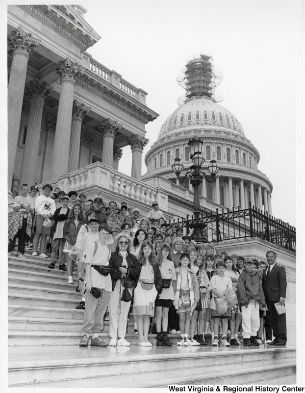 Congressman Nick Rahall (D-WV) with Crab Orchard Elementary School students in front of the United States Capitol building.