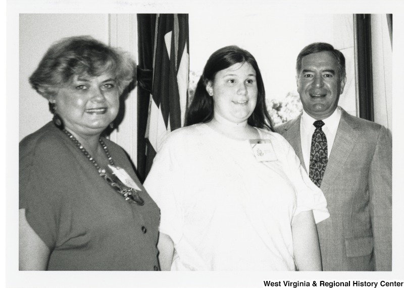 Congressman Nick Rahall (D-WV) with two unidentified people in his office.