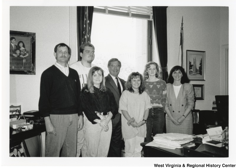 Congressman Nick Rahall (D-WV) with a group of unidentified students in D.C. office.