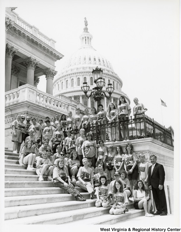 Congressman Nick Rahall D-WV) with unidentified Bradley Elementary School students at the United States Capitol building.