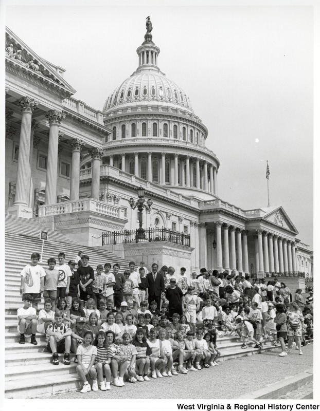 Congressman Nick Rahall (D-WV) with unidentified Ona Elementary School students at the United States Capitol building.