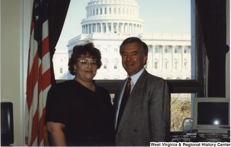 Congressman Nick Rahall (D-WV) with an unidentified woman in his D.C. office.