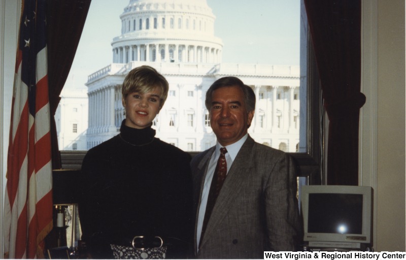 Congressman Nick Rahall (D-WV) with an unidentified woman in his D.C. office.