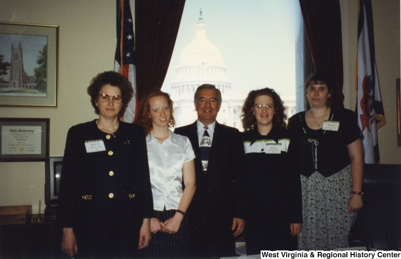 Congressman Nick Rahall (D-WV) with an unidentified group from Logan County High School in his D.C. office.