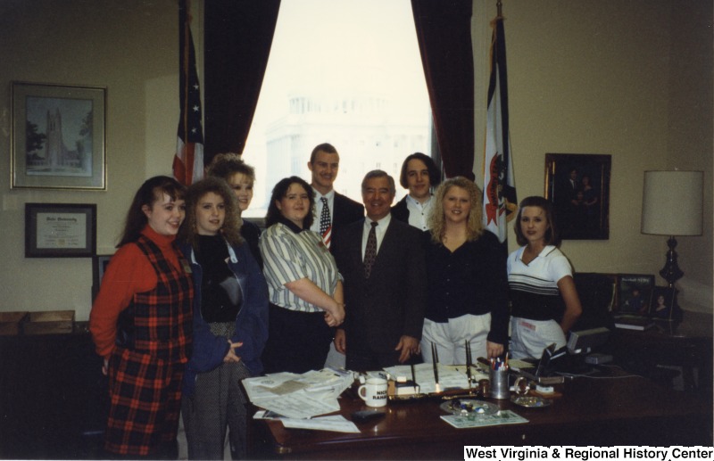 Congressman Nick Rahall (D-WV) with an unidentified group from Van High School in his D.C. office.