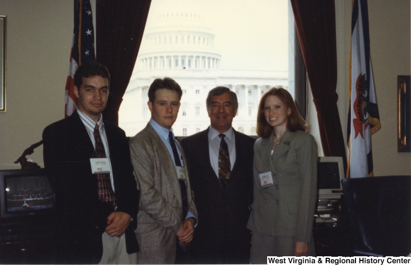 Congressman Nick Rahall (D-WV) with three unidentified students in his D.C. office.