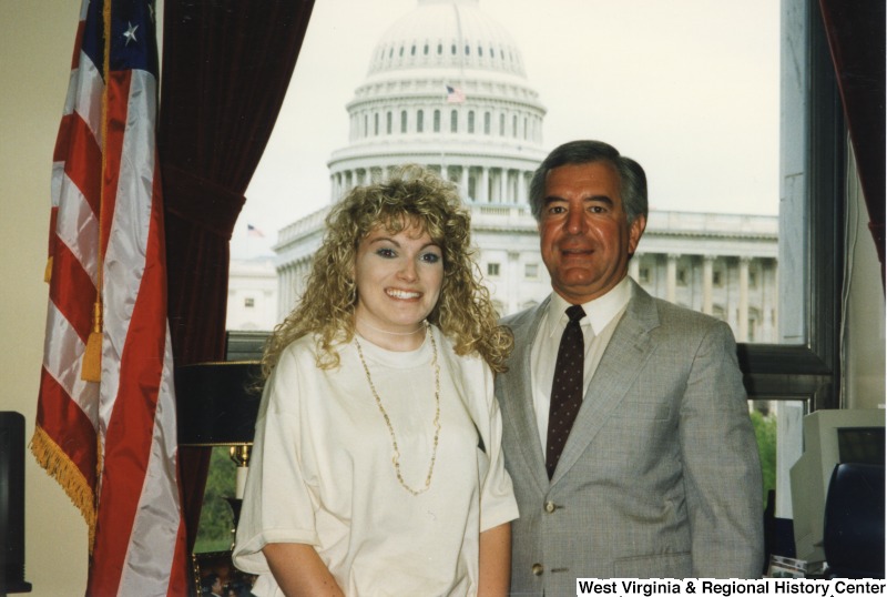 Congressman Nick Rahall (D-WV) with an unidentified student from Webster County, West Virginia in his D.C. office.