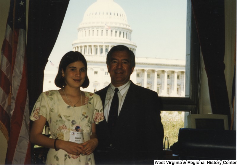 Congressman Nick Rahall (D-WV) with Sarah Triplett from Clarksburg, West Virginia in his D.C. office.