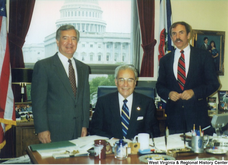 Congressman Nick Rahall (D-WV) with Governor Bob Wise and an unidentified man in a D.C. office.