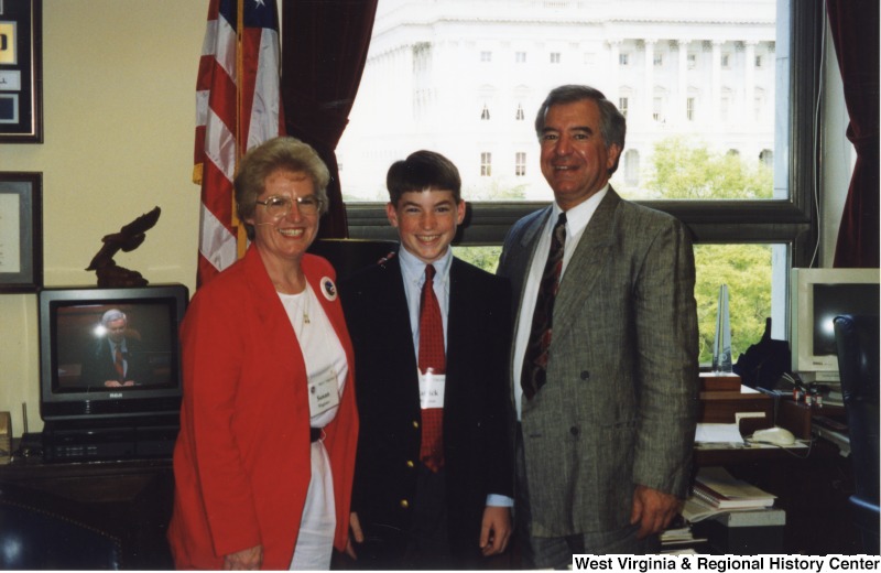 Congressman Nick Rahall (D-WV) with two unidentified people in his D.C. office.