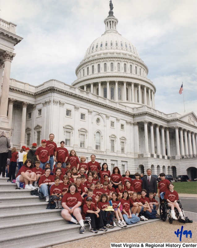 Congressman Nick Rahall (D-WV) with unidentified Alderson Elementary School students in front of the United States Capitol.