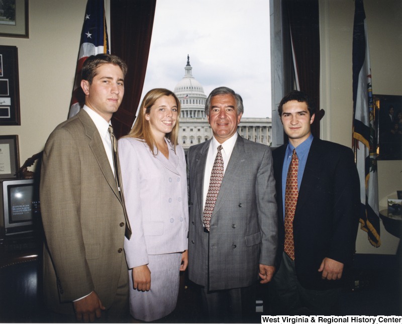 Congressman Rahall with three unidentified summer interns in his D.C. office.