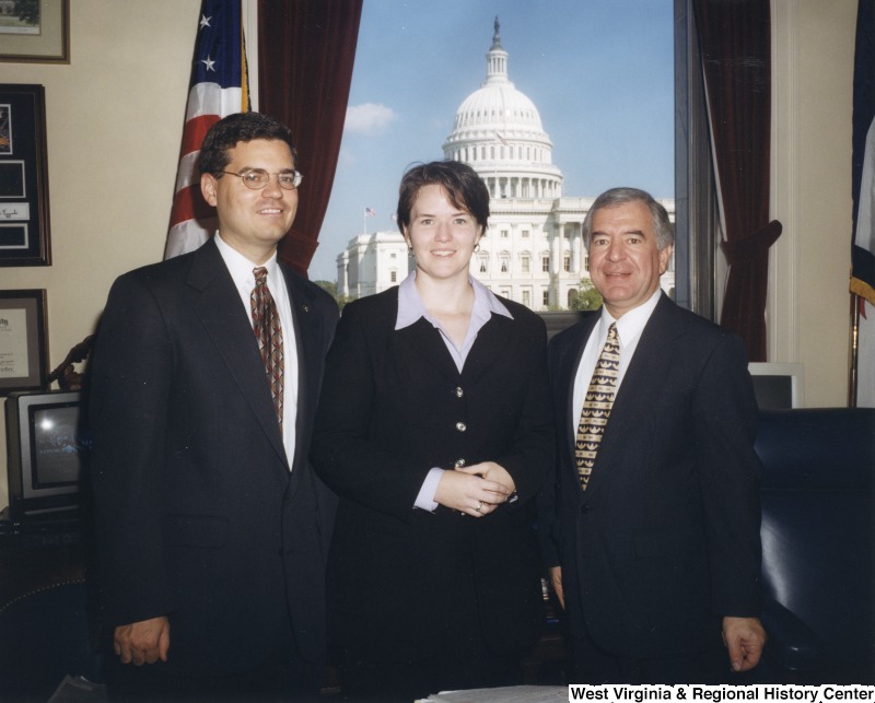 Congressman Nick Rahall (D-WV) with Scott Finn and an unidentified woman from Americorps in his D.C. office.