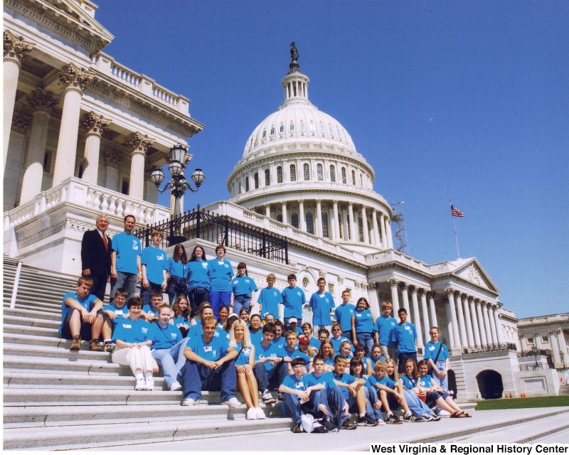 Congressman Nick Rahall (D-WV) with unidentified Collins Elementary School students in front of the United States Capitol building.