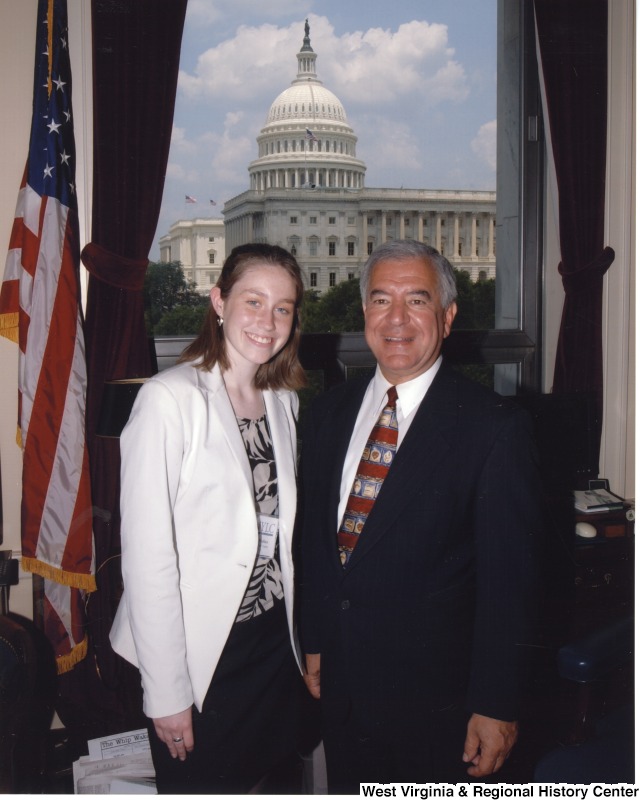 Congressman Nick Rahall with National Youth Leadership Council member Ms. Wallace in his D.C. office.