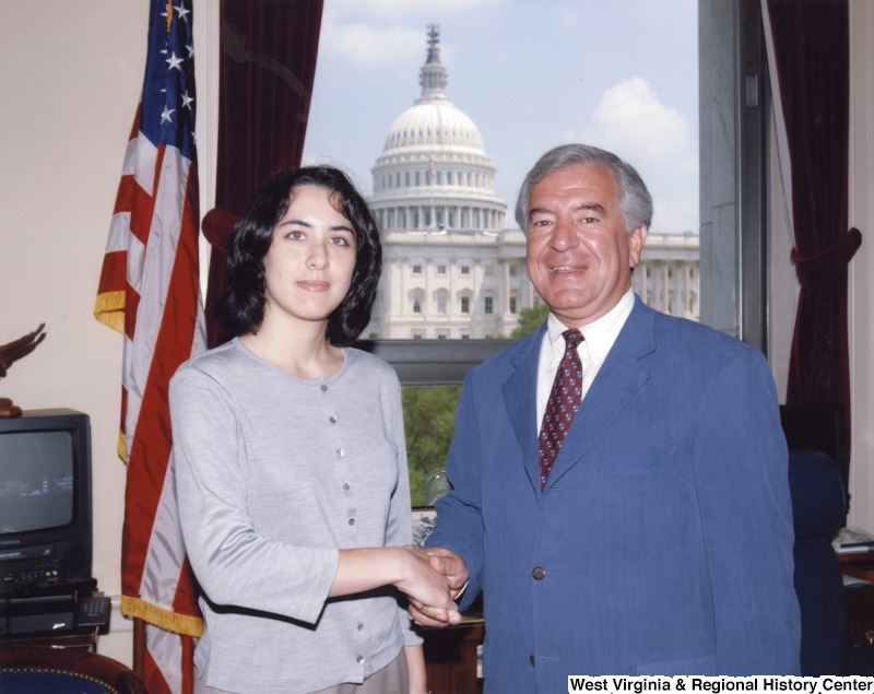 Congressman Nick Rahall (D-WV) with an unidentified female intern in his D.C. office.