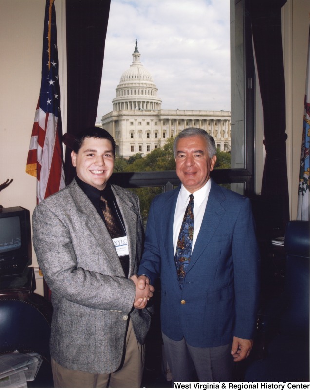 Congressman Nick Rahall (D-WV) with Jonathon Rahall in his D.C. office.