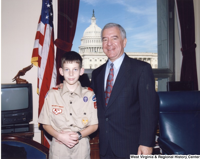 Congressman Nick Rahall (D-WV) with an unidentified Boy Scout in his D.C. office.