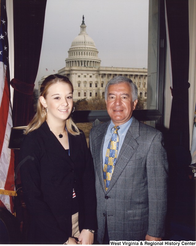 Congressman Nick Rahall (D-WV) with an unidentified woman in his D.C. office.