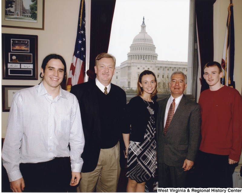 From left to right: unidentified person, Reverend Bernard Cook, Jordan Cook, Congressman Nick Rahall (D-WV), and an unidentified person in Congressman Rahall's D.C. office.