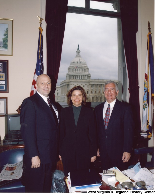 Congressman Nick Rahall (D-WV) with an unidentified man and woman in his D.C. office.