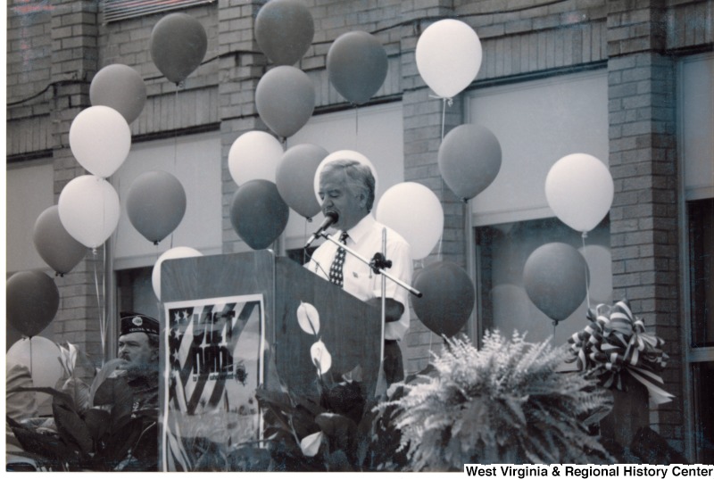 Congressman Nick Rahall (D-WV) speaking at Fort Gay High School.