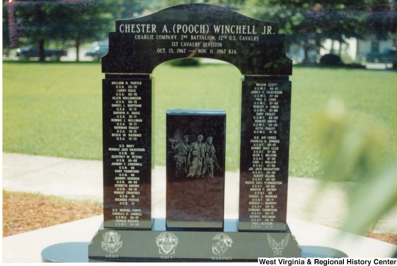 Monument for United States Vietnam War veterans at Fort Gay High SchoolTop inscription: "Chester A. (Pooch) Winchell Jr. Charlie Company . 2nd Battalion. 12th U.S. Calvary. 1st Calvary Division. Oct. 13, 1967 - Nov. 11 1967 KIA."