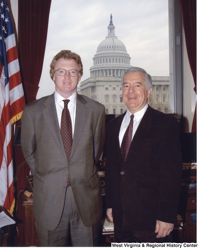 Congressman Nick Rahall (D-WV) with an unidentified man in his D.C. office.