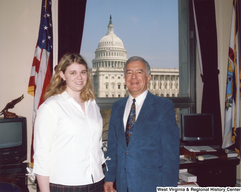 Congressman Nick Rahall (D-WV) with an unidentified woman in his D.C. office.