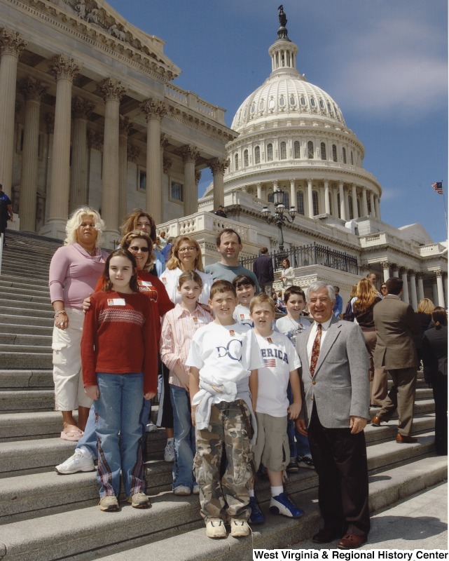 Congressman Nick Rahall (D-WV) with an unidentified group from Jeffrey-Spencer Elementary School in front of the United States Capitol building.