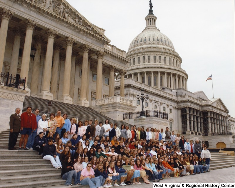 Congressman Nick Rahall (D-WV) with unidentified Richwood High School students in front of the United States Capitol Building.