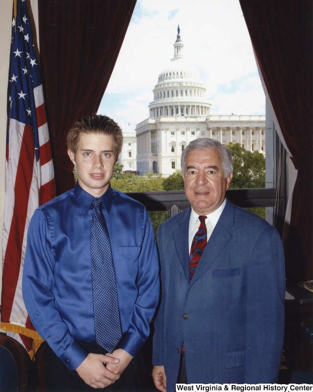 Congressman Nick Rahall (D-WV) with an unidentified man in his D.C. office.